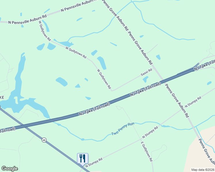 map of restaurants, bars, coffee shops, grocery stores, and more near 791-799 West Quillytown Road in Carneys Point Township