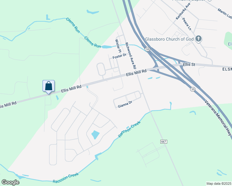 map of restaurants, bars, coffee shops, grocery stores, and more near 117 Jonagold Drive in Glassboro