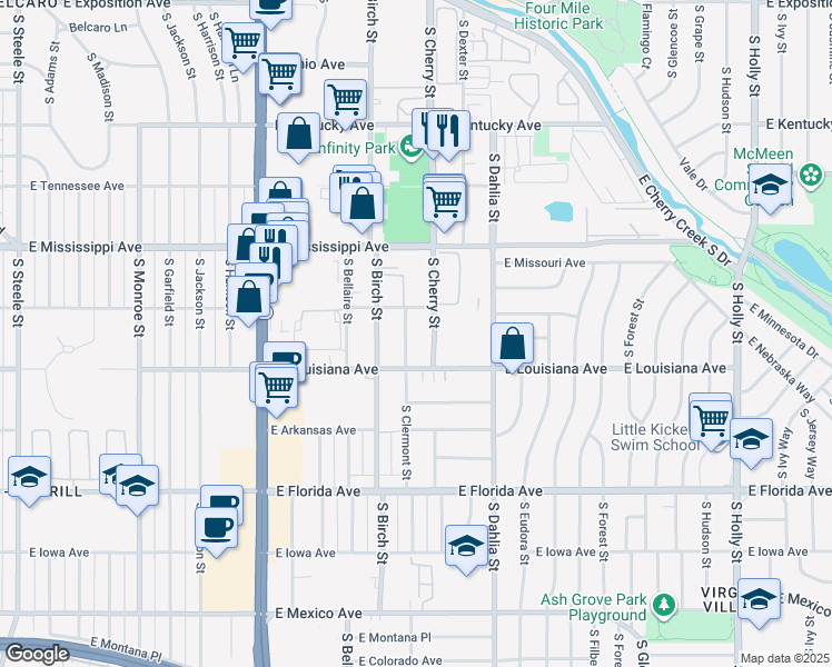 map of restaurants, bars, coffee shops, grocery stores, and more near in Denver
