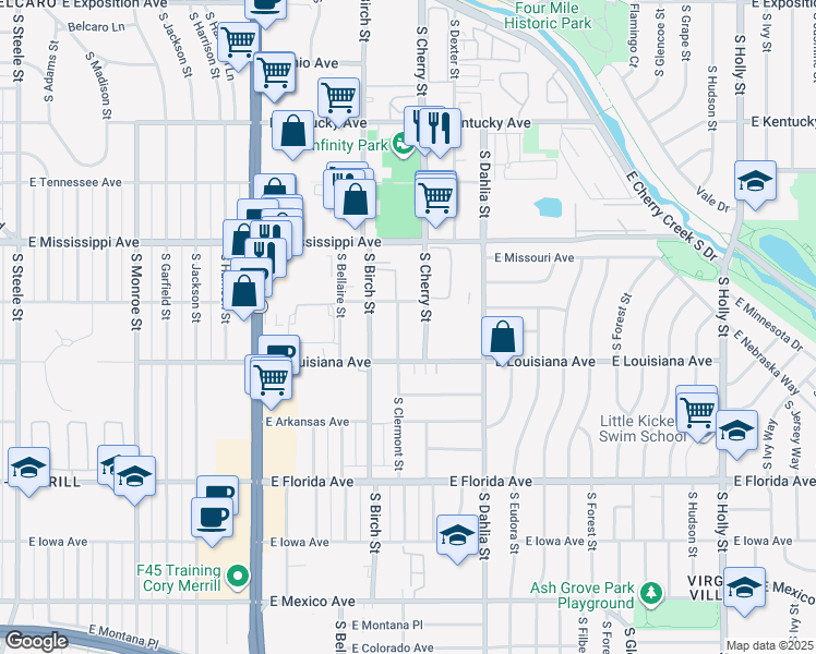 map of restaurants, bars, coffee shops, grocery stores, and more near in Denver