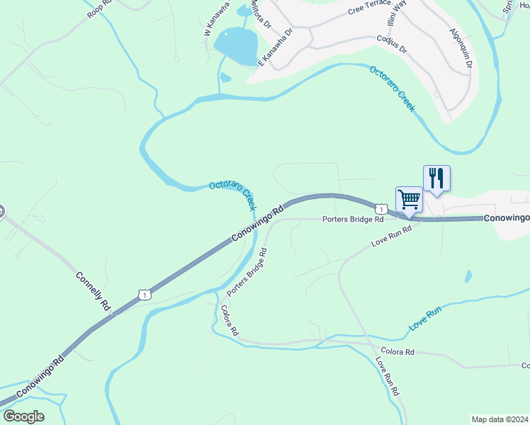 map of restaurants, bars, coffee shops, grocery stores, and more near 1413 Conowingo Road in Rising Sun