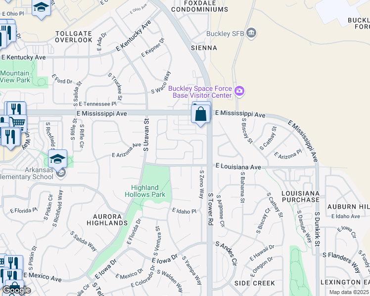 map of restaurants, bars, coffee shops, grocery stores, and more near 1203A South Zeno Way in Aurora