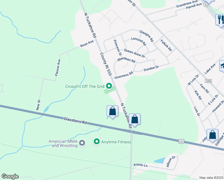 map of restaurants, bars, coffee shops, grocery stores, and more near 1165 North Tuckahoe Road in Monroe
