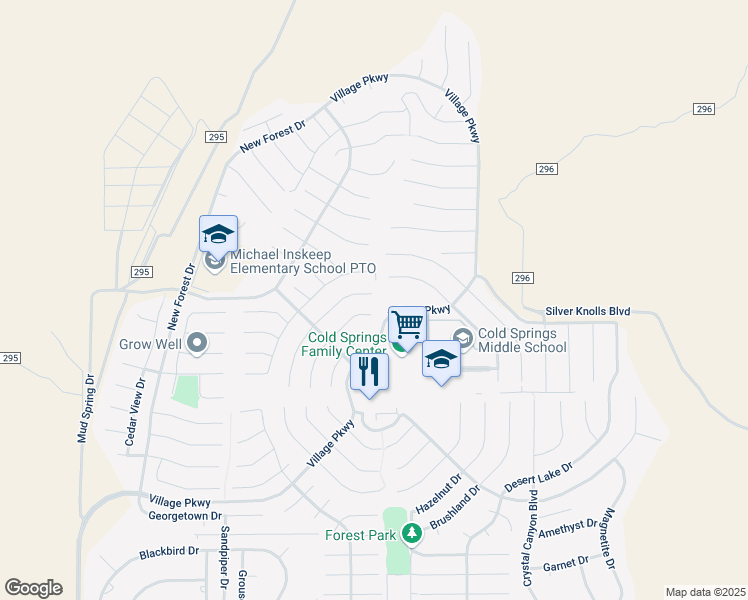 map of restaurants, bars, coffee shops, grocery stores, and more near 18342 Dustin Court in Reno