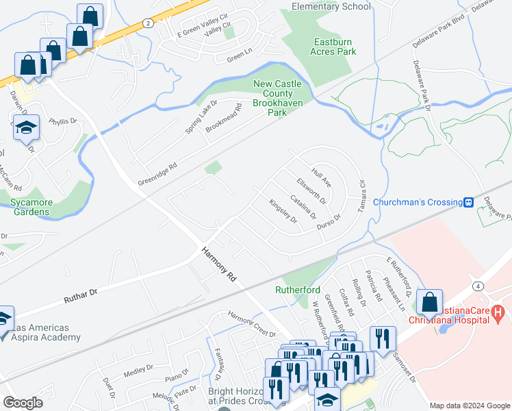map of restaurants, bars, coffee shops, grocery stores, and more near 107 Tamara Circle in Newark
