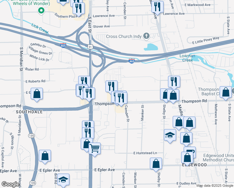 map of restaurants, bars, coffee shops, grocery stores, and more near 708 Ferndale Court in Indianapolis
