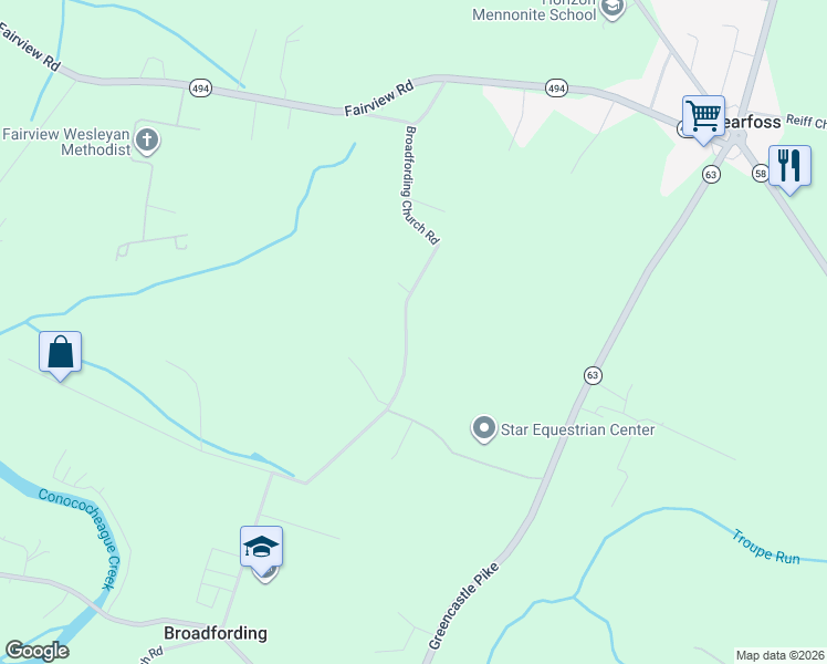 map of restaurants, bars, coffee shops, grocery stores, and more near 13839 Broadfording Church Road in Hagerstown