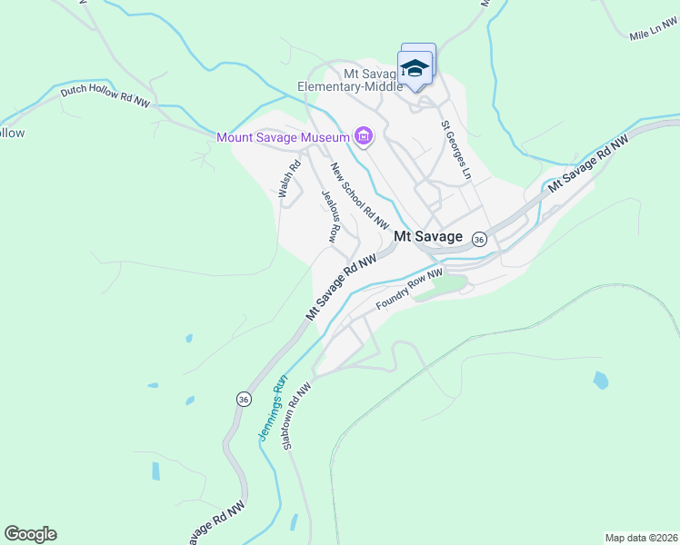 map of restaurants, bars, coffee shops, grocery stores, and more near 16001 Mount Savage Road Northwest in Mount Savage