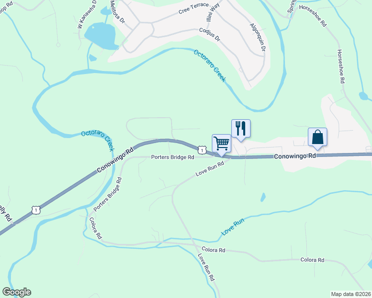map of restaurants, bars, coffee shops, grocery stores, and more near 1524 Conowingo Road in Rising Sun