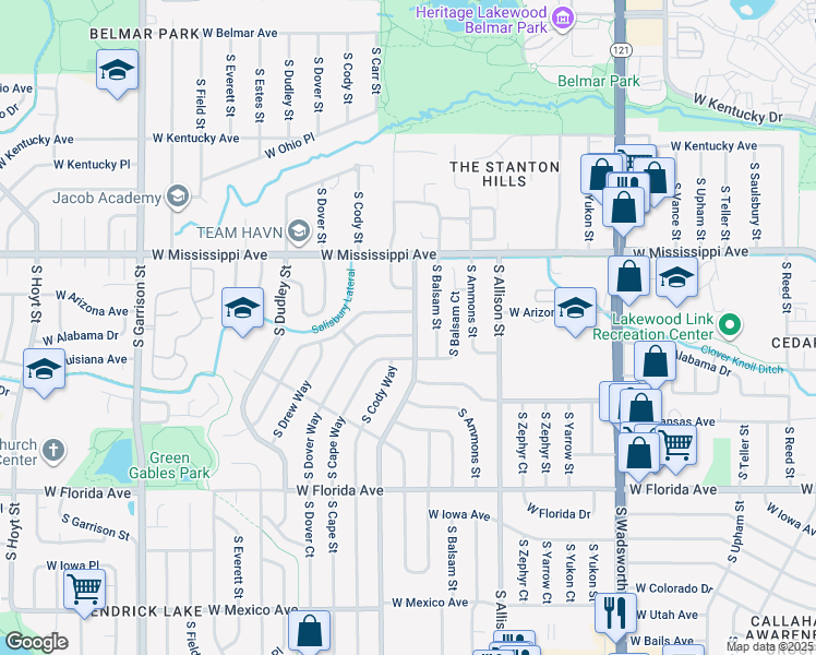 map of restaurants, bars, coffee shops, grocery stores, and more near 1229 South Brentwood Street in Lakewood