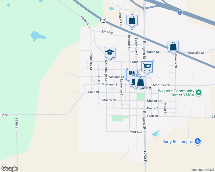 map of restaurants, bars, coffee shops, grocery stores, and more near 400 Mortimer Street in Barry