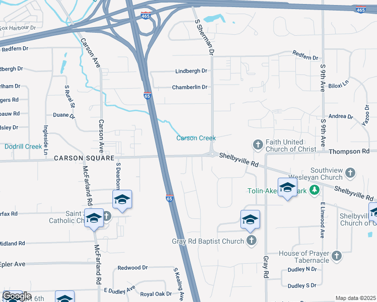 map of restaurants, bars, coffee shops, grocery stores, and more near 3720 Thompson Road in Indianapolis
