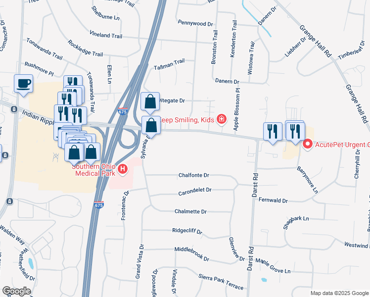 map of restaurants, bars, coffee shops, grocery stores, and more near 4175 Indian Ripple Road in Beavercreek
