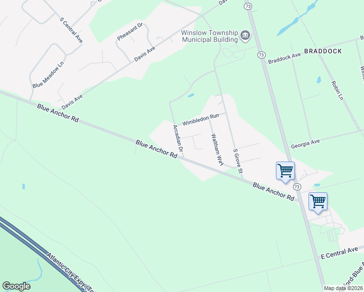 map of restaurants, bars, coffee shops, grocery stores, and more near 26 Arcadian Drive in Winslow Township