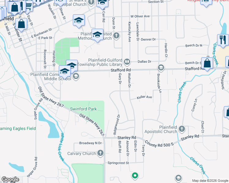 map of restaurants, bars, coffee shops, grocery stores, and more near 890 Ridgewood Drive in Plainfield