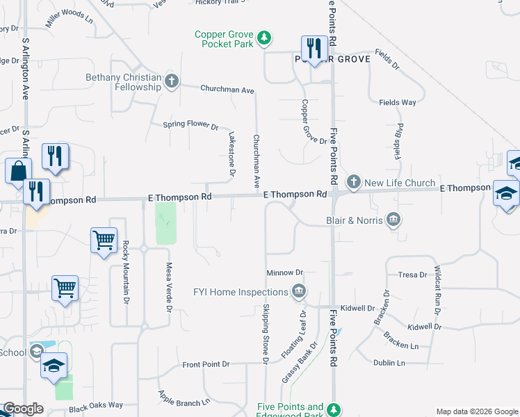 map of restaurants, bars, coffee shops, grocery stores, and more near 5022 Skipping Stone Drive in Indianapolis