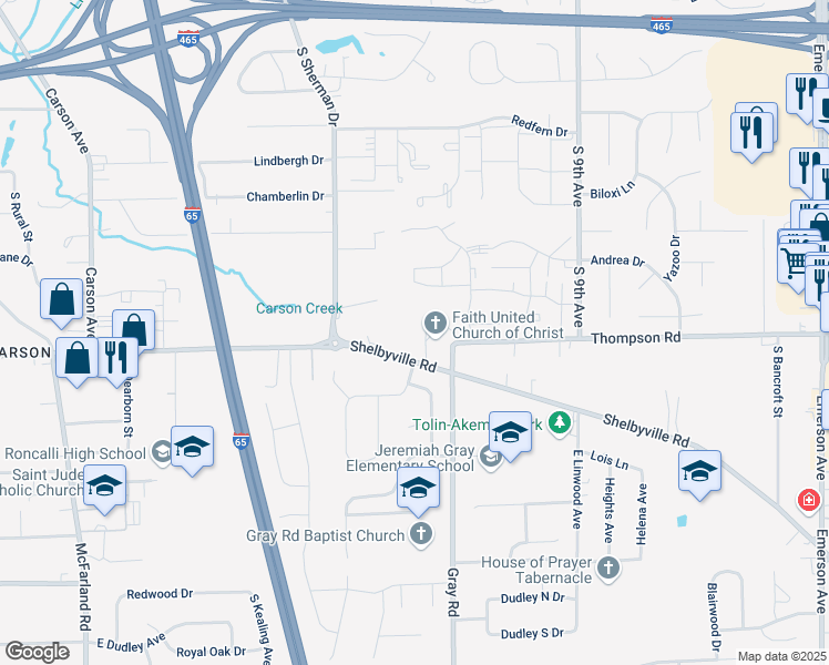 map of restaurants, bars, coffee shops, grocery stores, and more near 4002 Shelbyville Road in Indianapolis