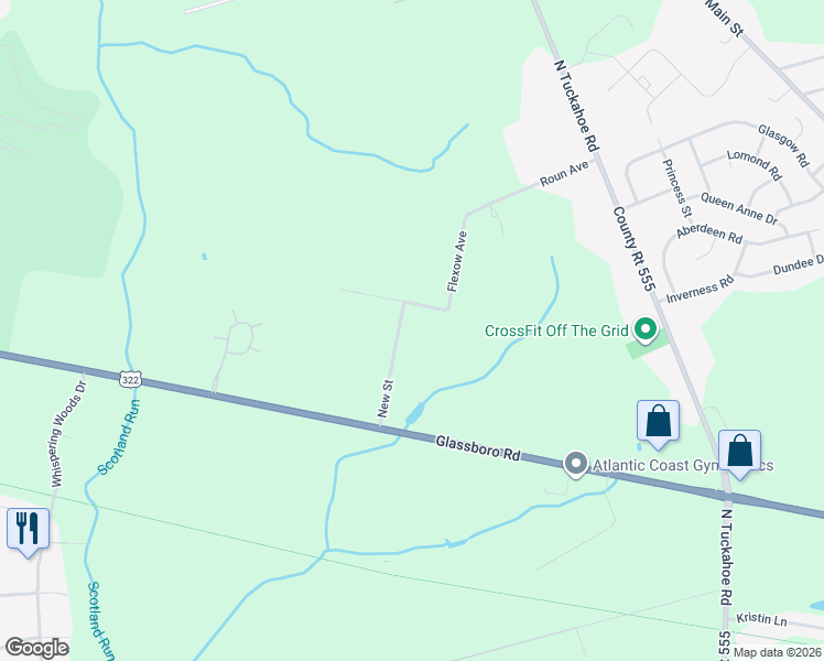map of restaurants, bars, coffee shops, grocery stores, and more near 610 New Street in Monroe Township