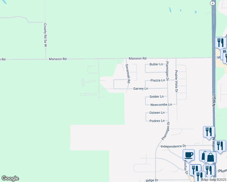 map of restaurants, bars, coffee shops, grocery stores, and more near Garvey Lane in Chatham