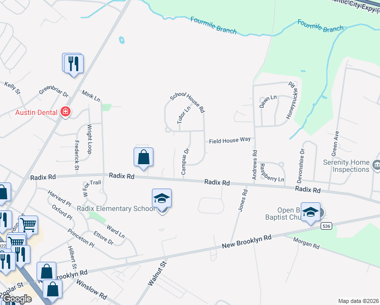 map of restaurants, bars, coffee shops, grocery stores, and more near 616 Campus Drive in Monroe