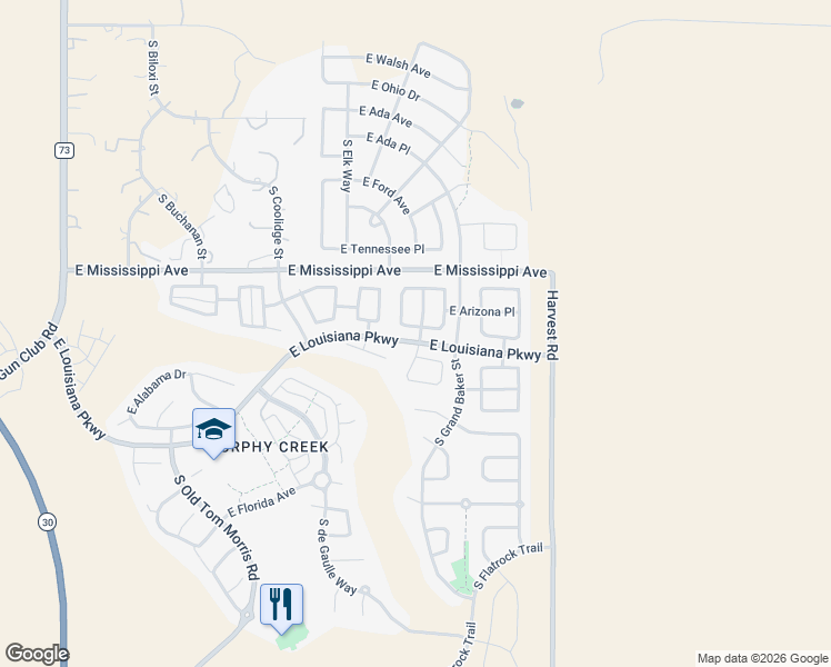 map of restaurants, bars, coffee shops, grocery stores, and more near 1231 South Flatrock Circle in Aurora