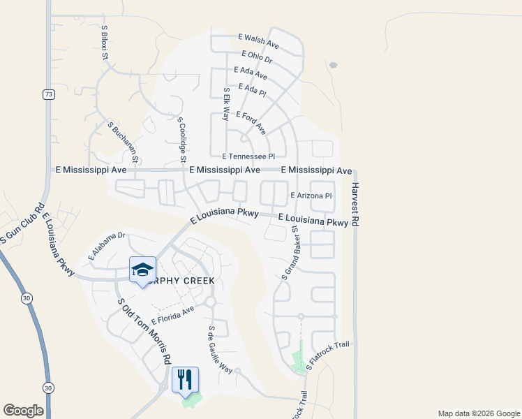 map of restaurants, bars, coffee shops, grocery stores, and more near 1231 South Flatrock Circle in Aurora