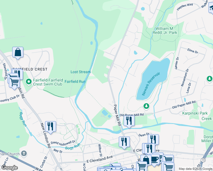 map of restaurants, bars, coffee shops, grocery stores, and more near 355 Paper Mill Road in Newark