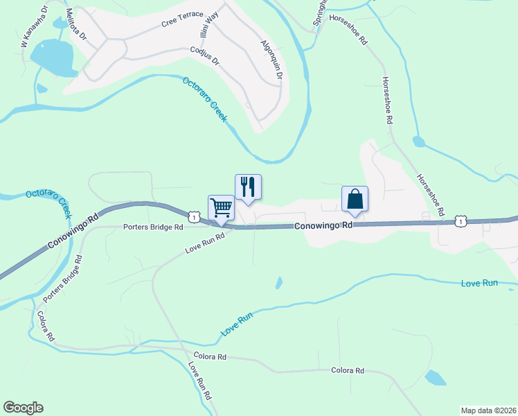 map of restaurants, bars, coffee shops, grocery stores, and more near 16 Spready Oak Road in Rising Sun
