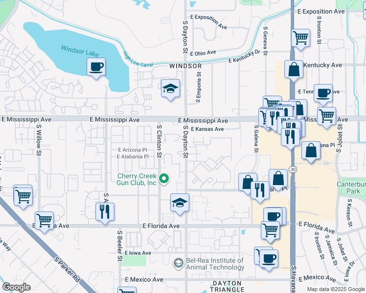 map of restaurants, bars, coffee shops, grocery stores, and more near 1201 South Dayton Street in Denver