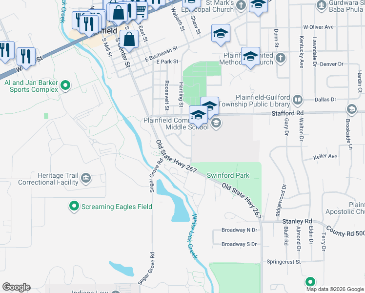 map of restaurants, bars, coffee shops, grocery stores, and more near 957 Highlander Drive in Plainfield