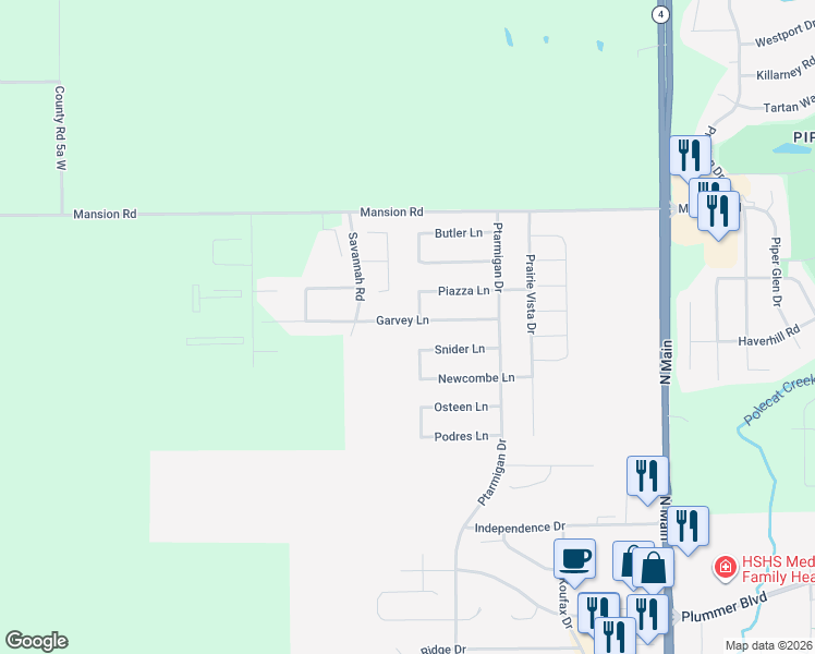 map of restaurants, bars, coffee shops, grocery stores, and more near 420 Garvey Lane in Chatham