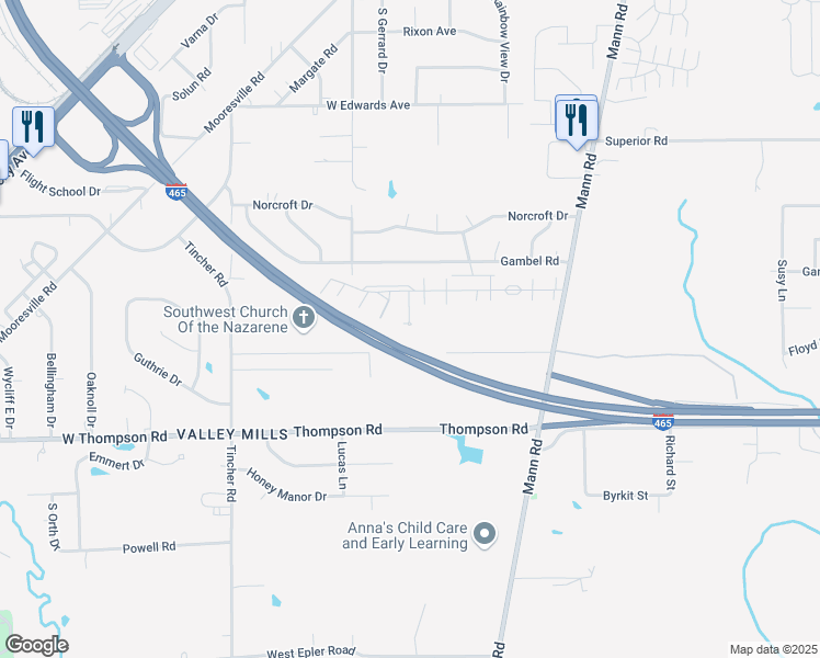 map of restaurants, bars, coffee shops, grocery stores, and more near USS Indianapolis Memorial Highway in Indianapolis