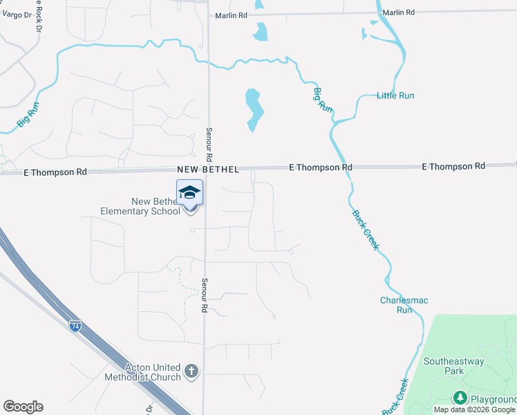 map of restaurants, bars, coffee shops, grocery stores, and more near 10925 Thompson Road in Indianapolis