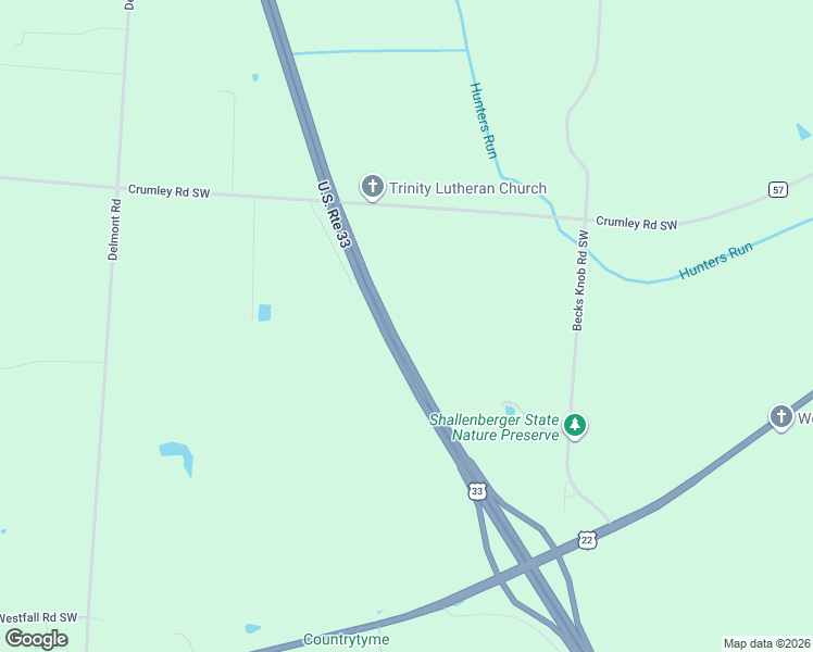 map of restaurants, bars, coffee shops, grocery stores, and more near U.S. 33 in Lancaster