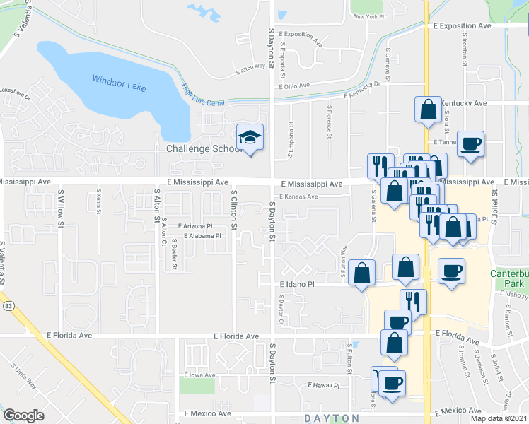 map of restaurants, bars, coffee shops, grocery stores, and more near 1201 South Dayton Street in Denver