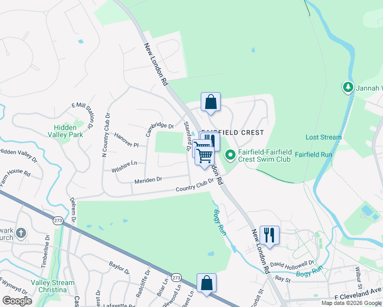 map of restaurants, bars, coffee shops, grocery stores, and more near 490 Stamford Drive in Newark