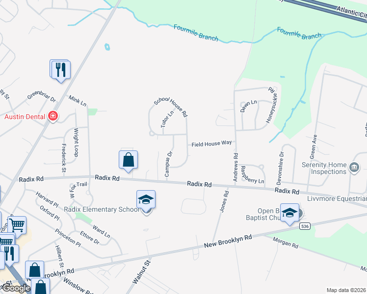 map of restaurants, bars, coffee shops, grocery stores, and more near 616 Campus Drive in Monroe