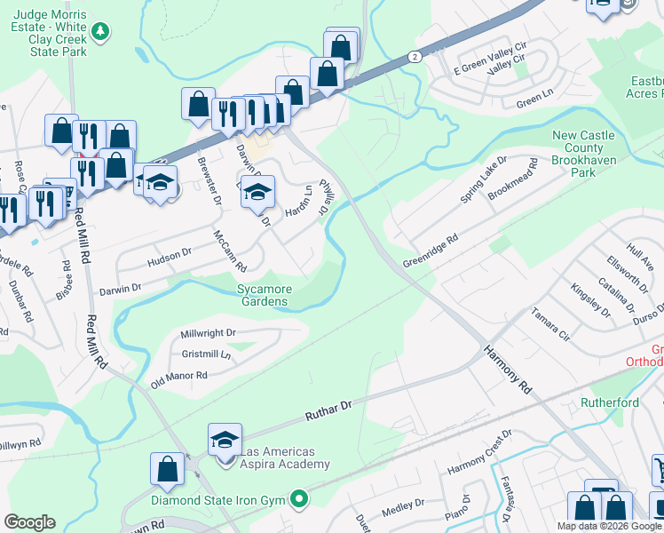 map of restaurants, bars, coffee shops, grocery stores, and more near 115 Phyllis Drive in Newark