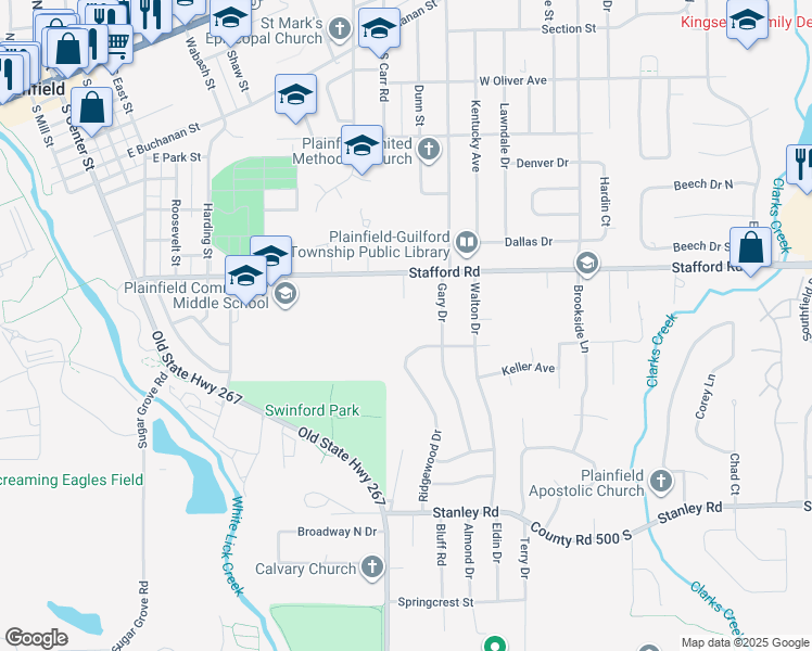 map of restaurants, bars, coffee shops, grocery stores, and more near 822 Garden Place in Plainfield
