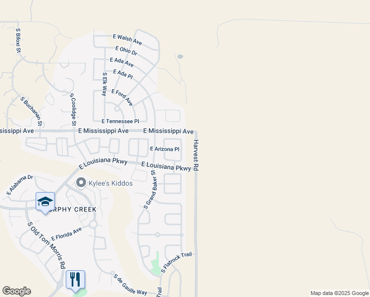 map of restaurants, bars, coffee shops, grocery stores, and more near 24733 East Kansas Circle in Aurora