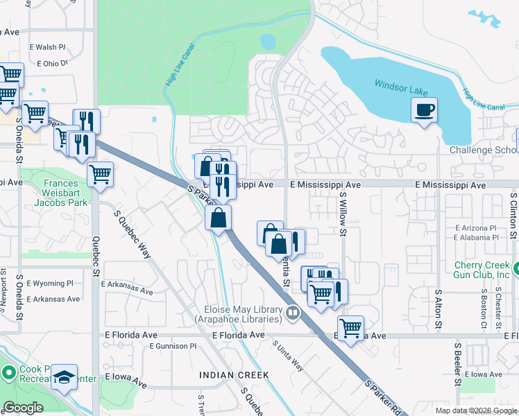 map of restaurants, bars, coffee shops, grocery stores, and more near in Denver