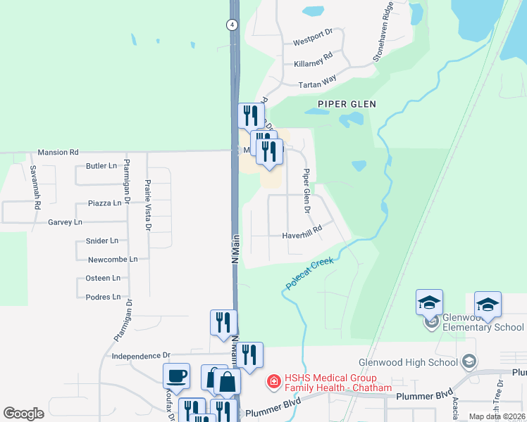 map of restaurants, bars, coffee shops, grocery stores, and more near 7209 Torrington Way in Springfield