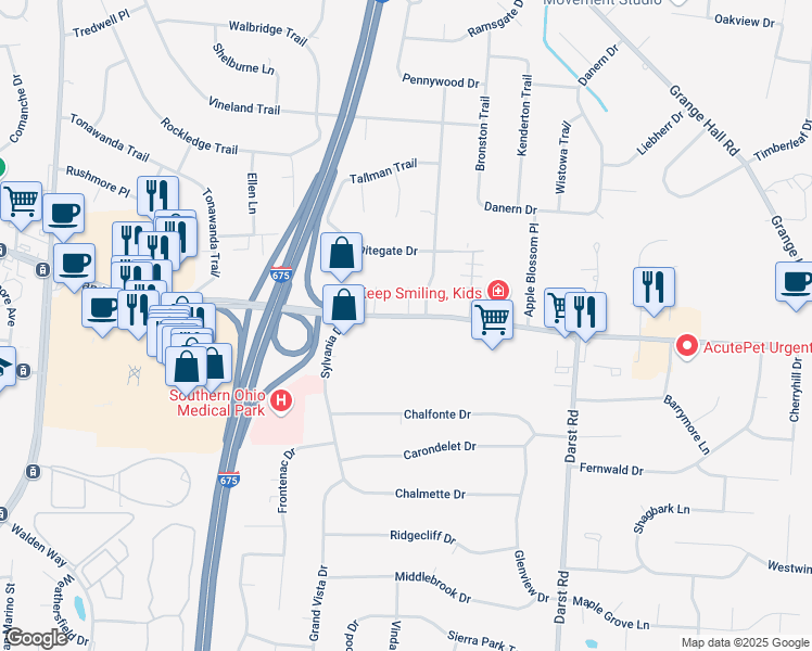 map of restaurants, bars, coffee shops, grocery stores, and more near 4175 Indian Ripple Road in Dayton