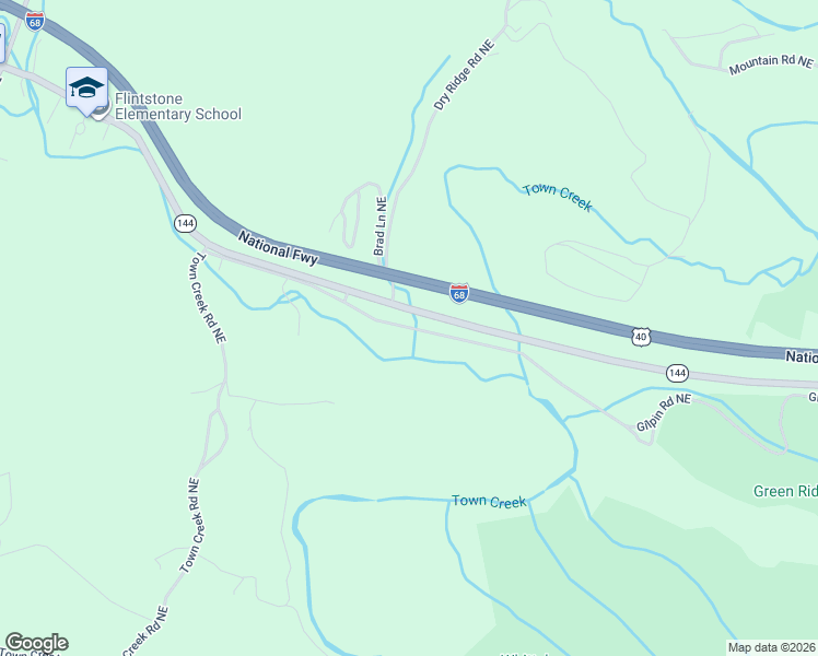 map of restaurants, bars, coffee shops, grocery stores, and more near 22607 Gilpin Road Northeast in Flintstone