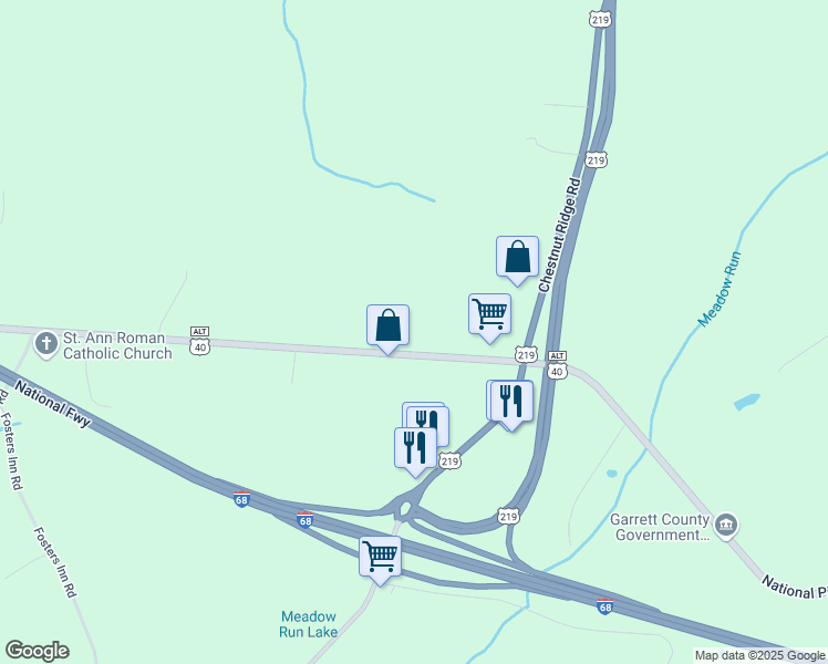 map of restaurants, bars, coffee shops, grocery stores, and more near 12415 National Pike in Grantsville