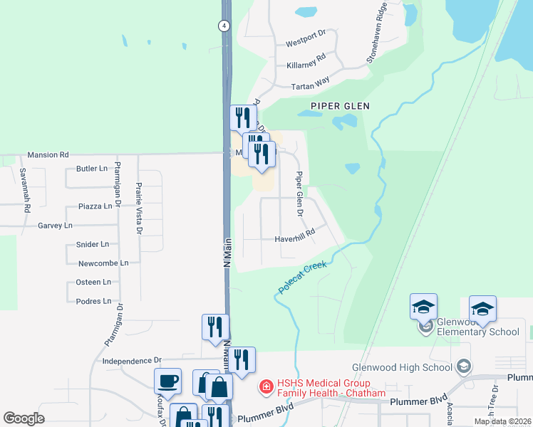 map of restaurants, bars, coffee shops, grocery stores, and more near 7209 Torrington Way in Springfield
