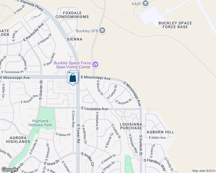 map of restaurants, bars, coffee shops, grocery stores, and more near 18961 East Kansas Drive in Aurora