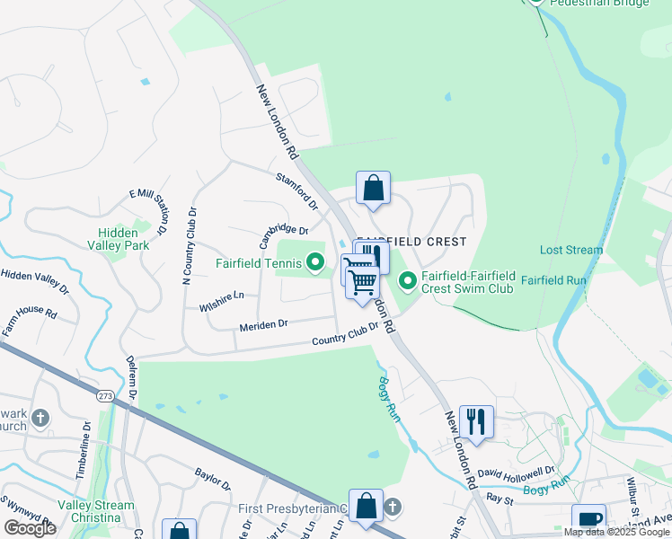 map of restaurants, bars, coffee shops, grocery stores, and more near 505 Stamford Drive in Newark