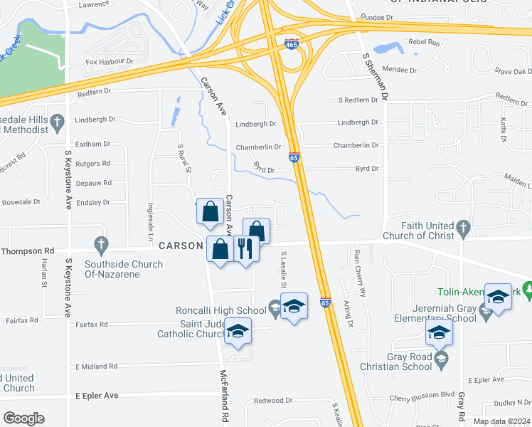 map of restaurants, bars, coffee shops, grocery stores, and more near 3330 Rue Chanel in Indianapolis