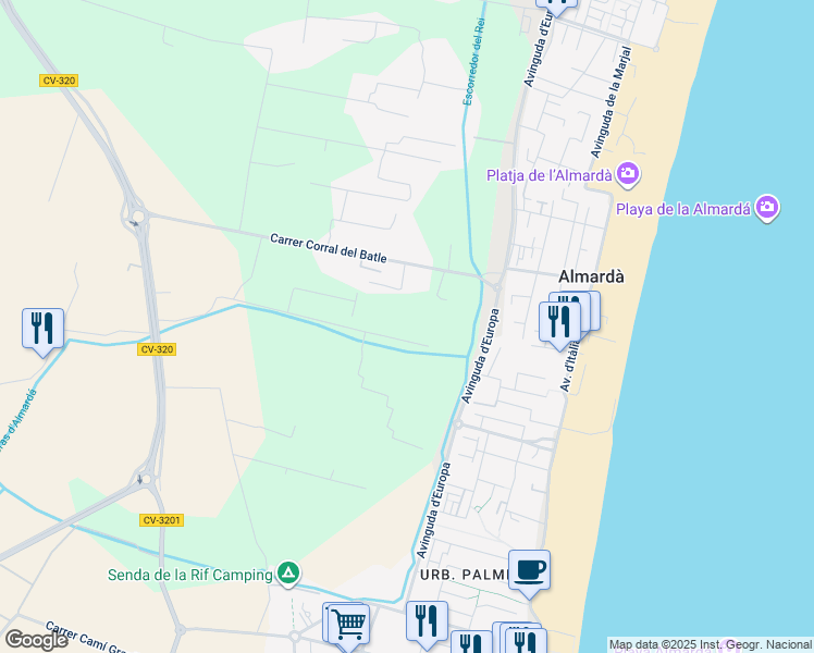 map of restaurants, bars, coffee shops, grocery stores, and more near 38 Plaça Numero 29 in Sagunt
